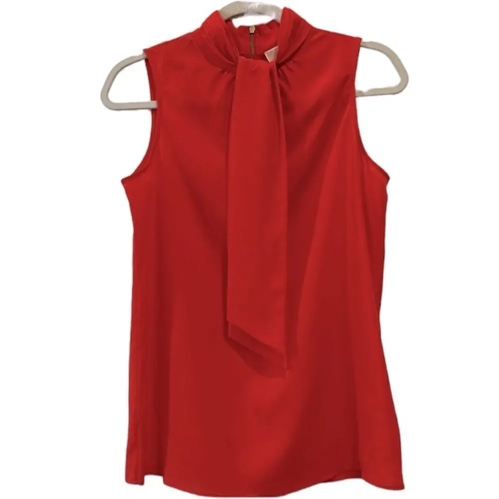 Michael Kors Small Sleeveless Red Orange Mock Neck Classy Career Blouse Small‌‍‍